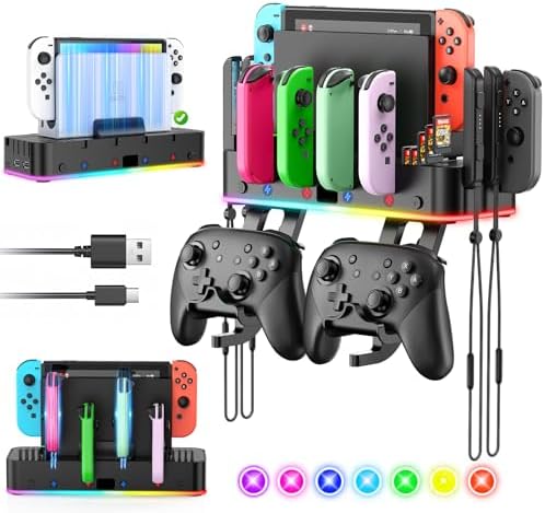 Switch/OLED Wall Mount RGB Charging Dock for Nintendo Switch for Joycon by Klipdasse