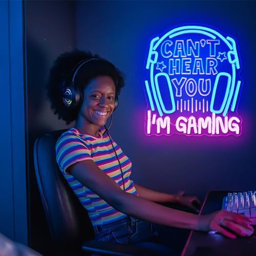 Gaming Headset Neon Sign, Acrylic Video Game Headphones Led Light Sign, Dimmable, Wall Mount, Decorative use, 0.66 pounds, Battery Powered - Image 2