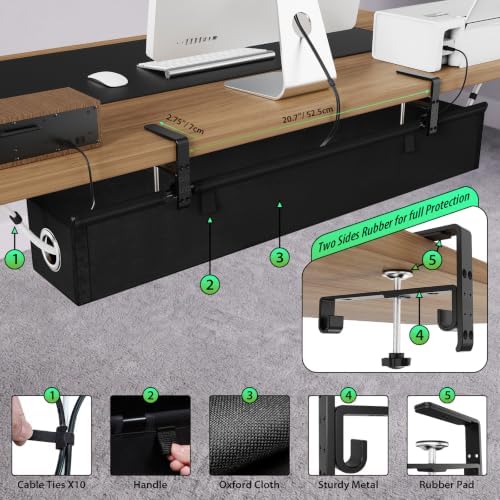 KEEGH Under Desk Cable Management Tray 36", No Drill Cord Organizer, Black - Image 5