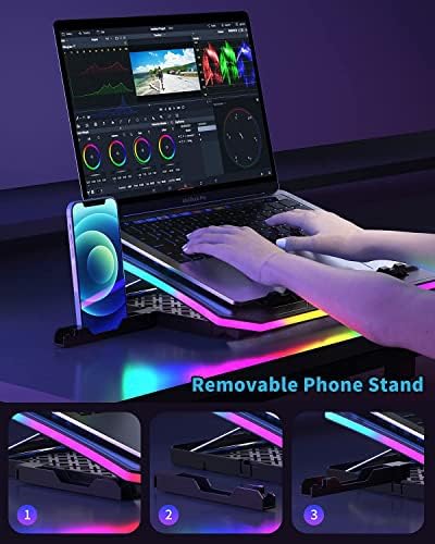 KeiBn Upgarde Laptop Cooling Pad, RGB Lights Laptop Cooler 6 Fans for 15.6-17.3 Inch Laptops, 7 Height Stands, 10 Modes Light, 2 USB Ports, Desk or Lap Use (A8,Blue) - Image 5