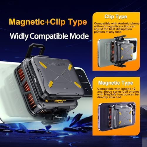 Magnetic Phone Cooler with Battery,Rechargeable Wireless Cooling Fan for iPhone/iPad,Phone Cooling Case Radiator Heatsink with RGB LED for iPhone MagSafe Series/Samsung/Android - Image 4