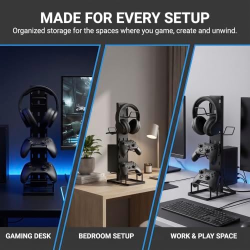 Headset Stand, Metal Controller Holder with 4 Adjustable Hooks, Black Headphone Stand for Desk, Controller Organizer Rack for Game Controllers & Gaming Accessories, Gift for Men Son Husband Boyfriend - Image 6
