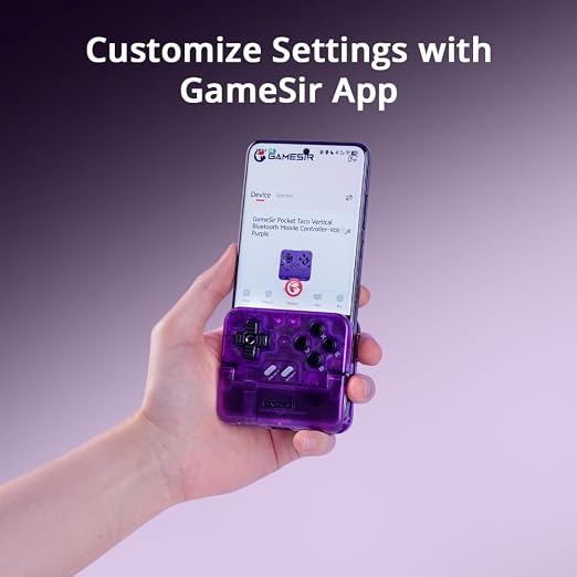 GameSir Pocket Taco Vertical Mobile Gaming Controller – Retro Arcade Bluetooth Gamepad for Android, Portableh Wireless Game Controller for phone, 600mAh Battery, Pass-Through Charging - Purple - Image 7