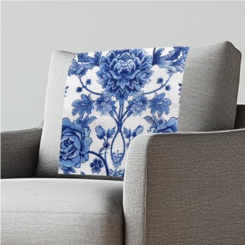 Headrest Cover for Small Recliner 26x16 Inch 2 Pcs - Easy Install Waterproof Polyester Slipcover, Non-Slip Breathable Protector with Nails for Home/Office, Celadon Flower Leaf Print by ZCFYGDX