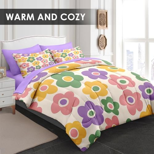 Pamnest Twin Comforter Set with Sheets, 5 Pieces Vintage Flower Bedding - Image 2