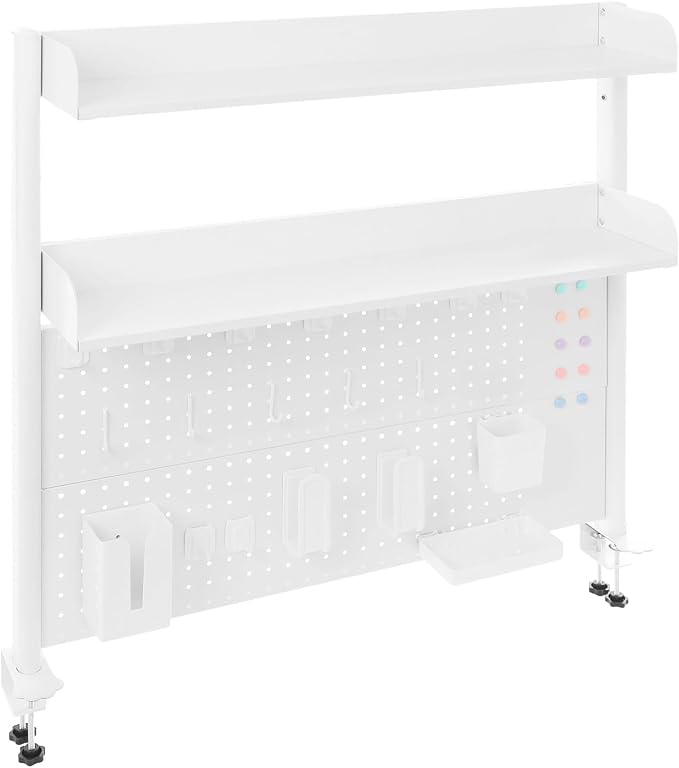 Desk Pegboard, Clamp On Desk Organizer Shelf, Desktop Bookshelf Storage Shelves, Privacy Panel for Home Office Dorm Gaming Desk, Carbon Steel, 39.4" x 37.4", White - Image 7