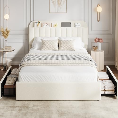 GarveeHome Queen Bed Frame, Platform Bed with Storage Headboard & Drawers - Image 4