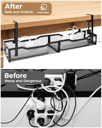 Cable Management Under Desk 25'' Metal Cord Organizer, Black - Image 2