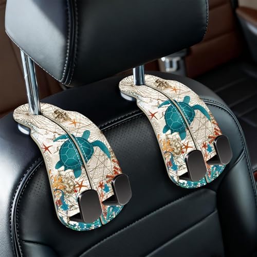 Blusabaca 2PCS Car Seat Headrest Hooks, Purses Bags Holder, Sea Turtle by Blusabaca