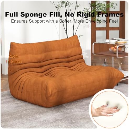 Full Foam Loveseat Sofa, Adult Bean Bag Floor Couch with Waterproof Fabric | Dark Orange, armless fireside shape for living rooms, apartments, offices, reading corners, movie nights, and daily lounging. - Image 6
