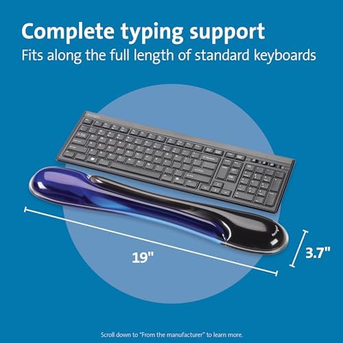 Kensington Duo Gel Wrist Rest for Keyboard, Wrist Pad for Keyboard, Ergonomic Keyboard Wrist Pad, Computer Keyboard Pad with Wrist Support, Cooling Gel, Non-Skid Backing, Blue K62397AM, 19" x3.7 - Image 2