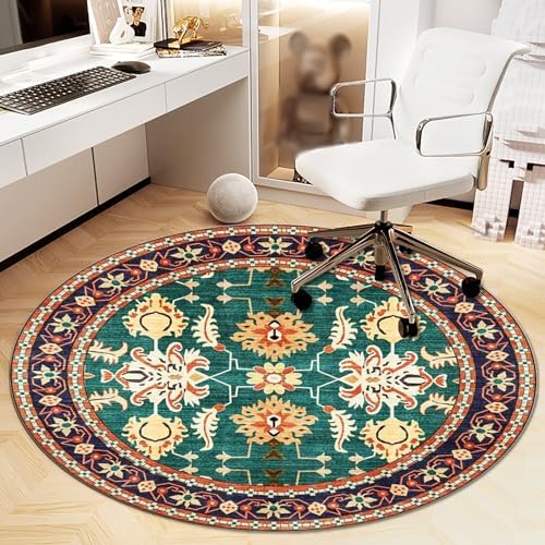 Office Chair Mat for Hardwood Floor, Vintage Computer Gaming Rolling Low Pile Carpet Floor Chair Mat, Anti-Slip Backing Round Desk Rug Floor Mat for Home by Heavyoff