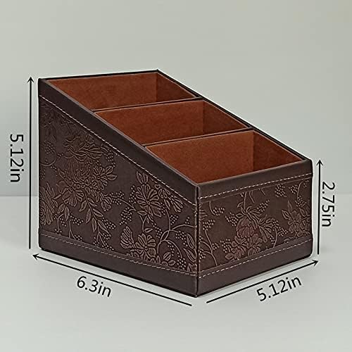 PU Leather TV Remote Control Holder with 3 Compartments,Nightstand Caddy Organizer,Storage Rack,Storage Box,Media Accessory Storage,Desk Organizers (Brown (Retro)) - Image 5
