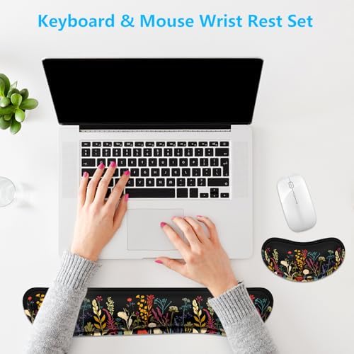 Dapesuom Enlarge Keyboard Wrist Rest, Memory Foam Wrist Cushion for Desk Mats Support, Typing Pain Relief Keyboard Mouse Pad Rests Set with Non-Slip Base for Gaming Laptop Computer, Floral Cartoon - Image 7