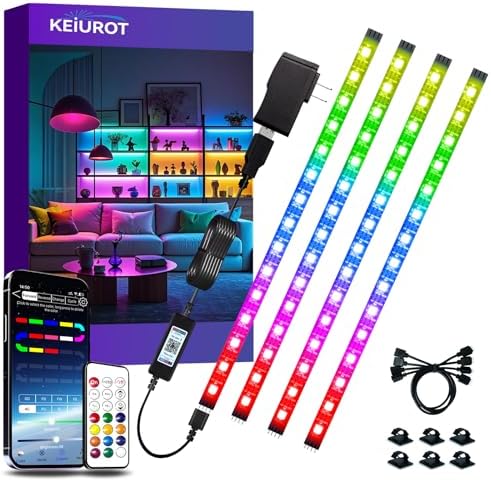 Keiurot 4 Pre-Cut RGB LED Strip Lights with App Remote Control, 5V USB by Keiurot