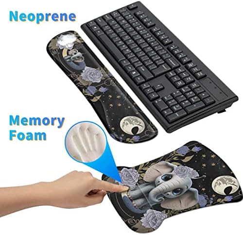 Ergonomic Mouse Pad with Wrist Support Gel Mouse Pads and Upgrade Keyboard Wrist Rest Pad Set, Coasters Non-Slip PU Base Mouse Mat for Office Gaming Computer Laptop Home, Flower Elephant - Image 4