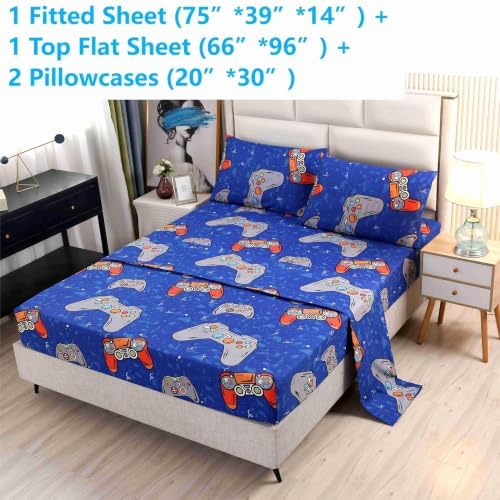 SDIII 4 Pieces Blue Gamer Sheets Twin Size Bed Set, Soft Microfiber Gaming Bed Sheet, Games Console Twin Sheets Set for Boys Kids - Image 3