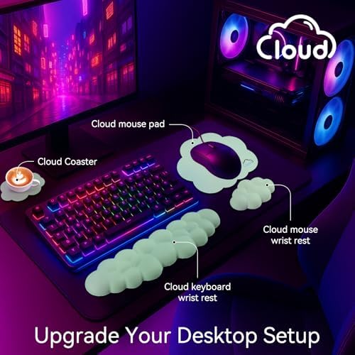 Sushret Cloud Wrist Rest for Computer Keyboard and Mouse Pa, Light Green | Memory Foam, Leather, 4-in-1 Cloud Keyboard Wrist Rest Set with Ergonomic Support for Arm and Palm Cushion, Gaming/Work Setup - Image 2