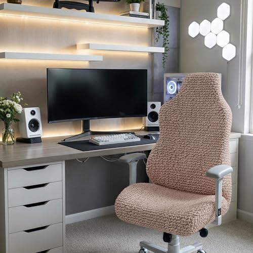 PAULATO BY GA.I.CO. Stretch Office & Gaming Chair Cover – Breathable Desk Computer Armchair Slipcover with Zipper – Bi-Elastic Stretchable Protector Machine Washable – Blush Taupe (Office Chair) - Image 2