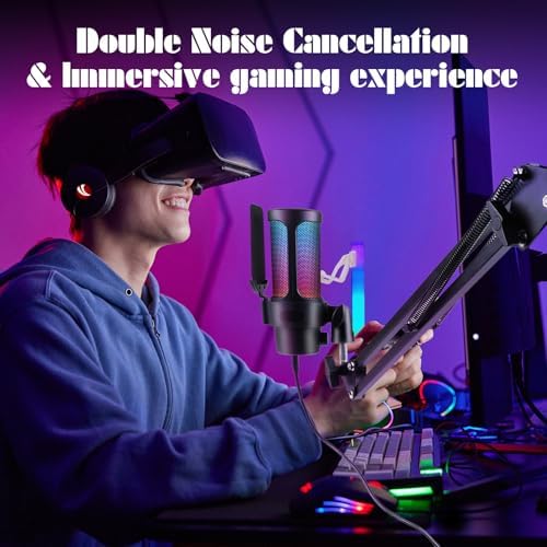VCOM Gaming USB Microphone,Condenser Dynamic Boom Arm Mic for Podcasting,Streaming, with Boom Arm Stand,Quick Mute,Pop Filter,RGB Indicator,Shock Mount,Rotate gain Button, Compatible with PS4/5/PC - Image 6
