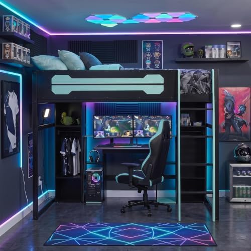 Merax Full Size Gaming Loft Bed with Desk and Built-in Wardrobe & Cabinets by Merax