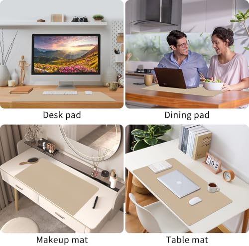 Bloss Beige Desk Mat 23.6" x 13.8", Desk Matt for Desktop, Large Leather Mouse Pad Waterproof, Computer Mat for Office Work/Home/Decor/Protector - Image 3
