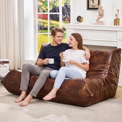 Hobestluk Bean Bag Togo Chair Memory Foam Leather Living Room Loveseat | Medium Black,Ergonomic Design,Floor Chair,Waterproof,Easy Clean,Anti-slip Bottom,No Assembly Required,For Bedroom Reading - Image 3