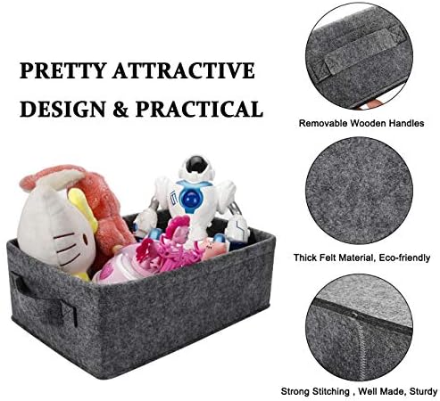 Small Basket Shallow Storage Baskets Felt Storage Basket Bin Long Narrow Basket for Towels Dog Cat Toys Office Supplies Dippers Baby Toys Storage Basket Light Gray - Image 6