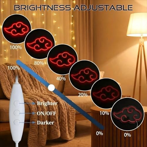 Red Cloud LED Neon Sign Wall Decor, Anime Style Decor USB Dimmable Night Light with Brightness Memory, Gaming Neon Sign, Led Sign for Bedroom, Game Room Decor, Man Cave Decor, Gift for Teens Boys 12"x7" - Image 2