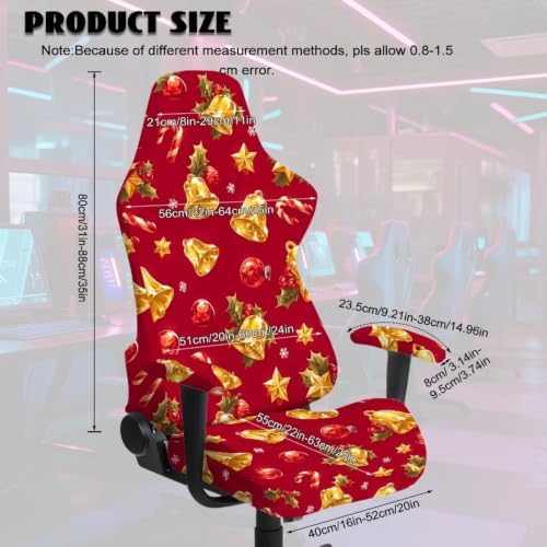 Christmas Bells Gaming Chair Covers Set of 4 Christmas Candy Computer Game Chair Seat Slipcover with Arm Rest Non Slip Red Office Chairs Protective Slipcovers for Office, Home - Image 5
