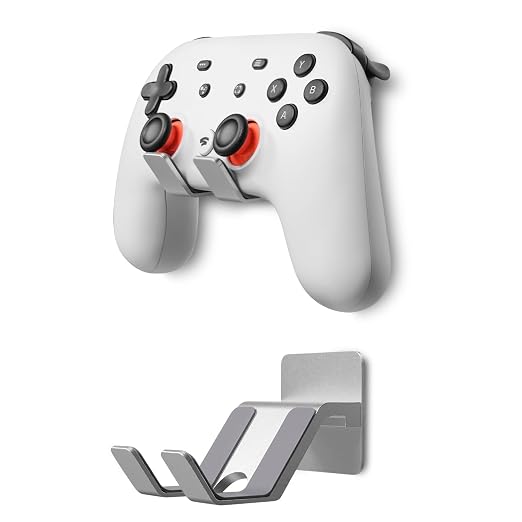 GEVO Controller Holder Wall Mount (2 Pack) - Aluminum Gaming Controller Stand for Xbox Series X S, PS5 PS4 Switch Pro Nintendo and More Controllers, PC Gaming Stuff Accessories with Adhesive (Silver) by GEVO