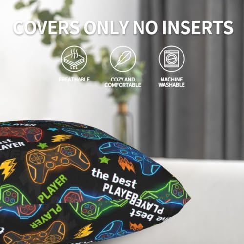 Perinsto Gamer Gaming Throw Pillow Covers Set of 2 Colorful Game Gamepads Decorative Pillowcases Soft Cushion Covers for Sofa Couch Bed Home Decor, 18"X18" - Image 4