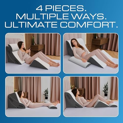 Kolbs 4pcs Orthopedic Bed Wedge Pillow Set | Stylish Chic Plush Velvet Cover | Post Surgery Body Pillow, Wedge Pillows For Sleeping | Acid Reflux and Gerd Wedge Pillow For Sleeping (4 Piece Wedge Set) - Image 3
