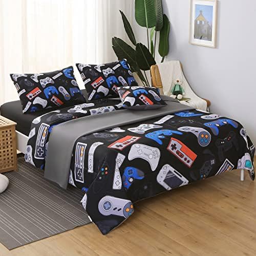 JQinHome Queen Gamer Comforter Set for Boys,6 Piece Bed in A Bag 3D Video Game Bedding -All Season Soft Microfiber Down Alternative Comforter Gamer Bedding Sets for Kids(Gamepad Collection) - Image 4