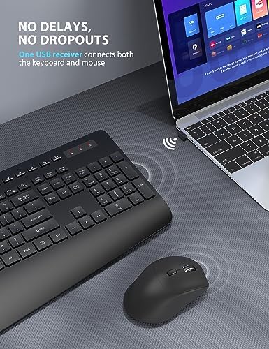 Wireless Keyboard and Mouse Combo - Full-Sized, Ergonomic Wrist Rest - Image 3