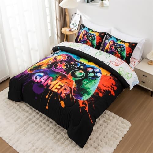 NTBED Game Console Comforter Set for Boys Girls Kids Tie Dye Gaming Lightweight Microfiber Gamer Bedding Sets (Multi, Full) - Image 2