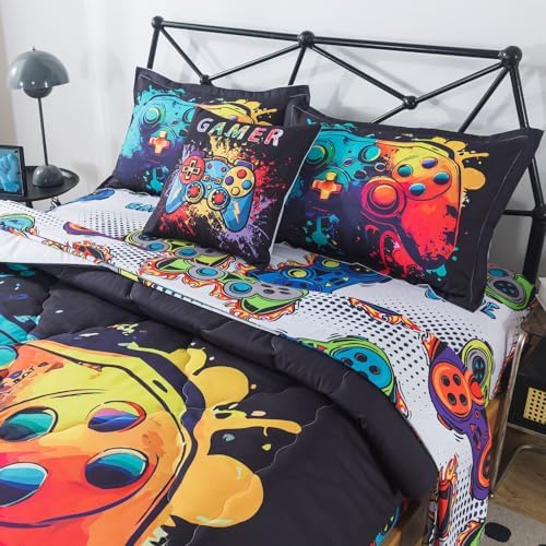 ADASMILE A & S Gaming Comforter Twin for Boys 6 Piece Game Console Bedding - Image 3