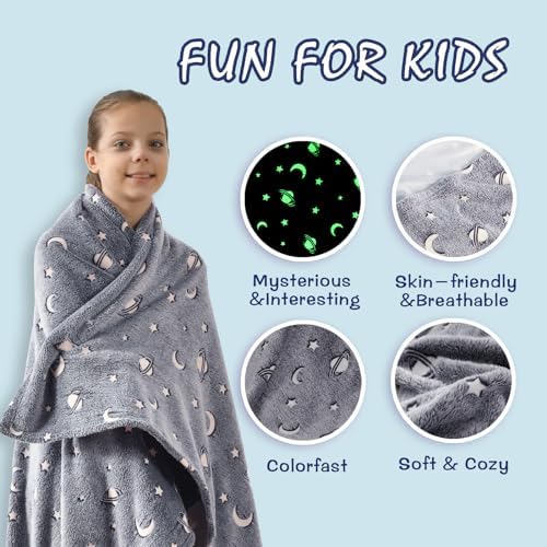 SOCHOW Glow in The Dark Galaxy Stars Throw Blanket 60 x 80 Inches, Grey - Image 3