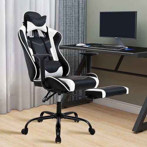 Gaming Chair, High Back PU Leather Gaming Chairs Computer Chair with Headrest & Lumbar Support, Height Adjustable Wide Seat Gaming Chairs for Adults, Game Chair with Footrest & Armrest by HaiputWam