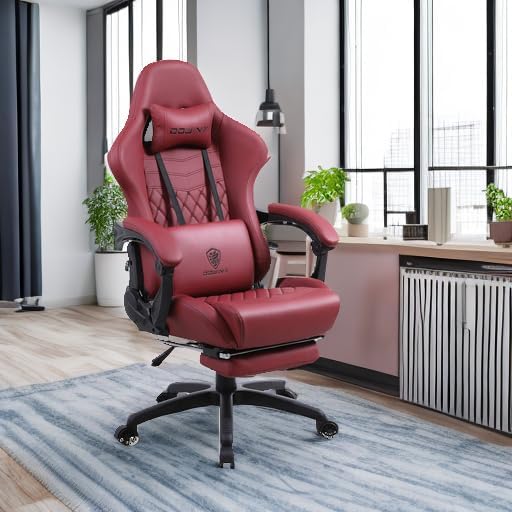 Dowinx Big & Tall Vintage Gaming Chair for Adults, 400 lb Capacity Heavy Duty Ergonomic Computer Chair with Massage Lumbar, Footrest & Easy Side Recline, Red - Image 6