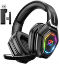 Ozeino Wireless Gaming Headset with Flip Microphone, RGB Lighting Gaming Headphones for PS5, PS4, PC - 2.4GHz USB & Type C Transmitter by Ozeino