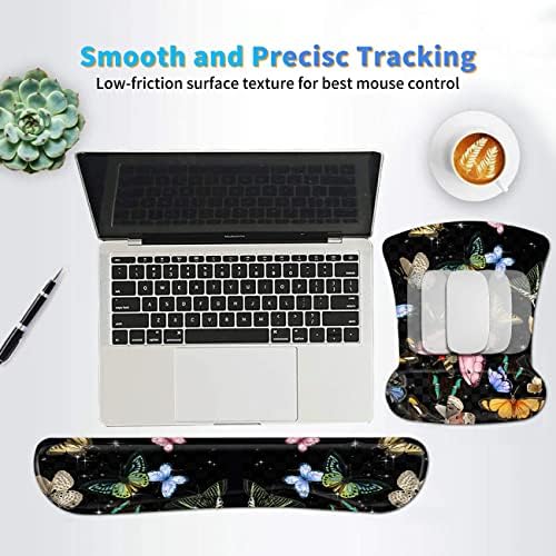 Ergonomic Mouse Pad with Wrist Support Gel Mouse Pads and Upgrade Keyboard Wrist Rest Pad Set, Coasters Non-Slip PU Base Mouse Mat for Office Gaming Computer Laptop Home, Glitter Butterfly - Image 6