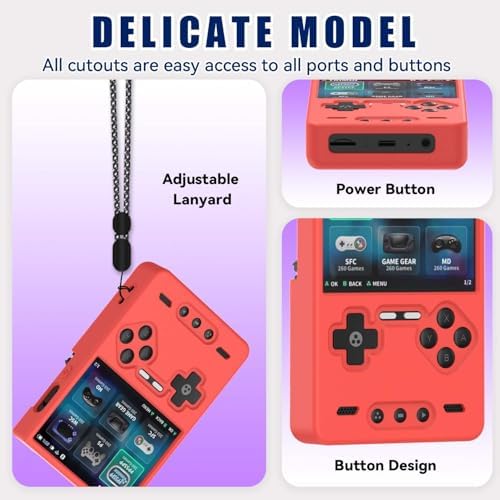 Silicone Case for Trimui Brick Retro Handheld Game Console, Soft Skin Cover for Trimui Brick Accessories, Anti-Scratch Washable TrimuiBrick with Lanyard (Red) - Image 5