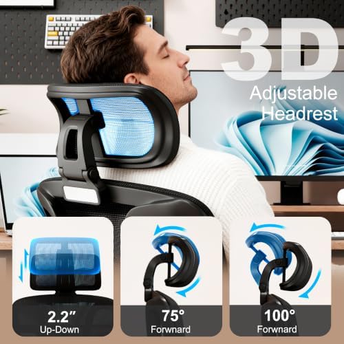 Vonesse Ergonomic Office Chair with Footrest, Desk Chairs with Adjustable 3D Headrest and Armrests, Computer Gaming Chair with Dynamic Lumbar Support & Adjustable Depth Breathable Mesh Seat (Black) - Image 5