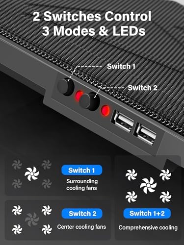 Kootek Laptop Cooling Pad Cooler Stand with 5 Quiet Fans for 12"-17" Laptop - Image 4