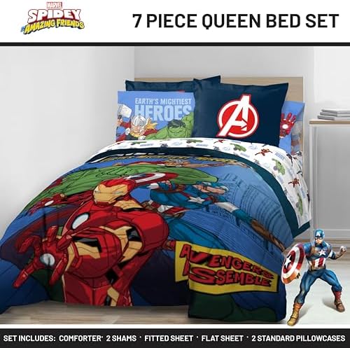 Jay Franco Kids Bed Set, Blue, Avengers, 7 Piece Queen - Image 2