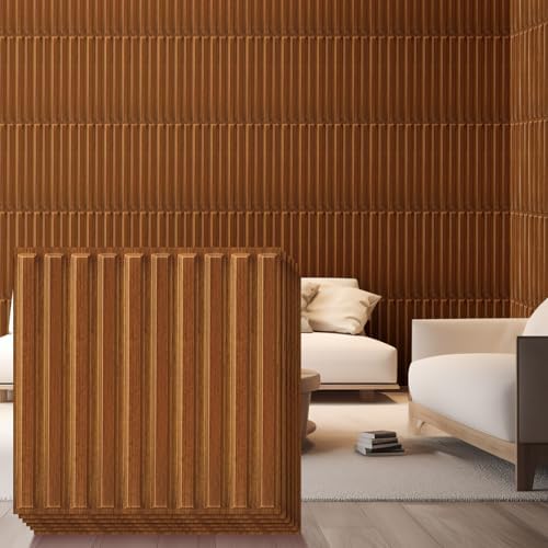 Nuanchu 32 Pcs 3D Wall Panels, 12"x12" PVC Fluted Tiles, Walnut by Nuanchu