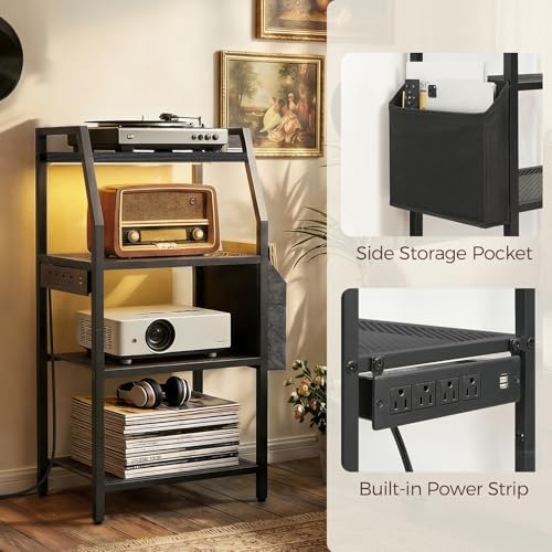 MAHANCRIS Game Console Shelf, Gaming Console Stand with Outlet & LED Lights - Image 6