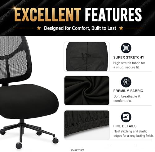 DIVA EN CAMINO DEC Water-Resistant Stretchable Desk Office Chair Seat Cushion Covers - Universal Spandex Computer Chair Slipcover - Removable Washable Cushion Protectors for Dogs, Cats, Black - Image 4