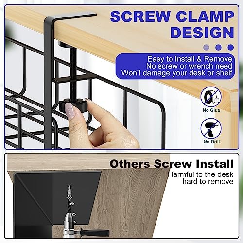 Under Desk Cable Management Tray No Drill Steel Tray Black - Image 3